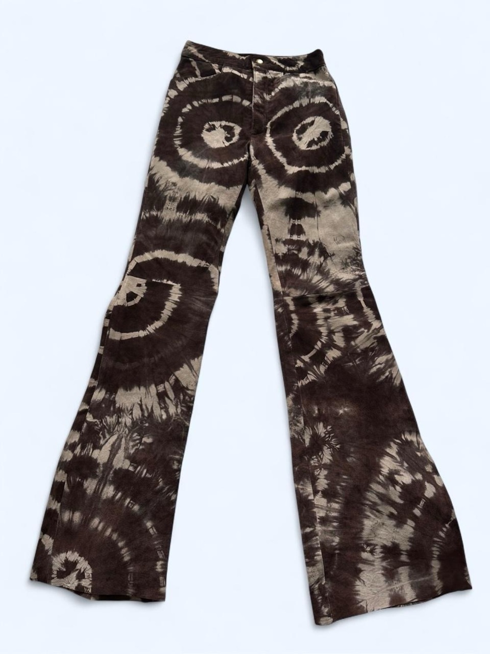 Leather Tie-dyed Flared Pants in Brown & Cream